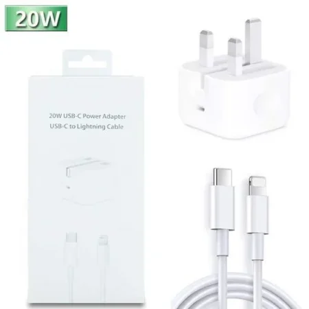 Fast Charger Head 20W And Type C Cord For iPhones - White