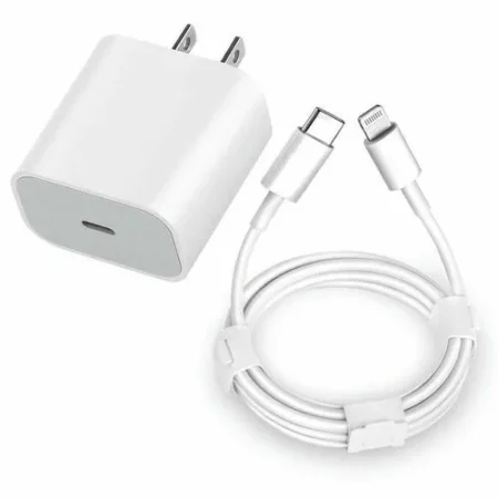 2 Pin Fast Charger Head - 20W & Type-C To Lightning Cord - White